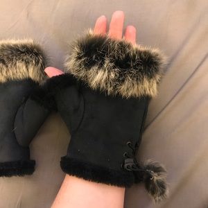 Rabbit Fur Hands Wrist Fingerless Gloves Mittens